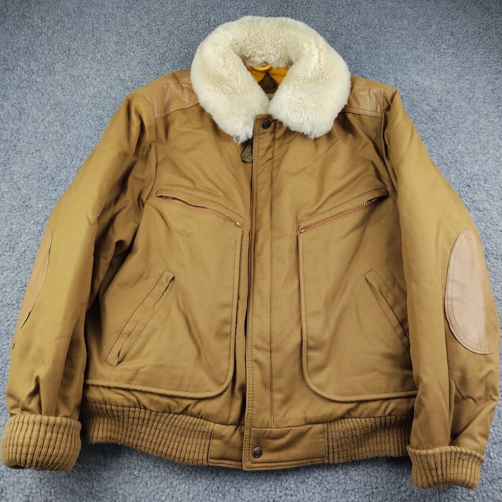 VTG Flight Bomber Jacket Shearling Collar Brown Size 40 Mens Insulated Aviator